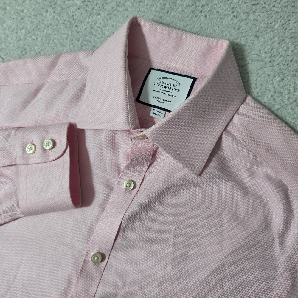 NEW Charles Tyrwhitt Dress Shirt Mens 15.5/32 Pink Extra Slim Fit L/S Non-Iron